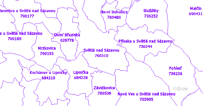 Katastrální mapa Světlá nad Sázavou - přehledová mapa katastrálního území