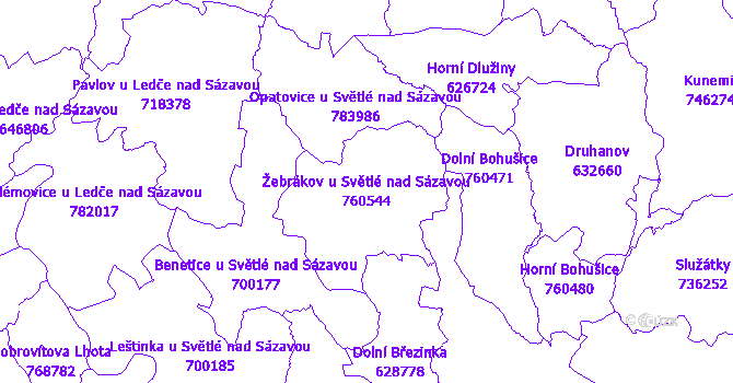 Katastrální mapa Žebrákov u Světlé nad Sázavou - přehledová mapa katastrálního území