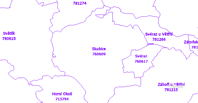 Katastrální mapa Skubice - přehledová mapa katastrálního území