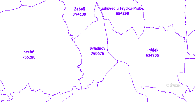 Katastrální mapa Sviadnov - přehledová mapa katastrálního území