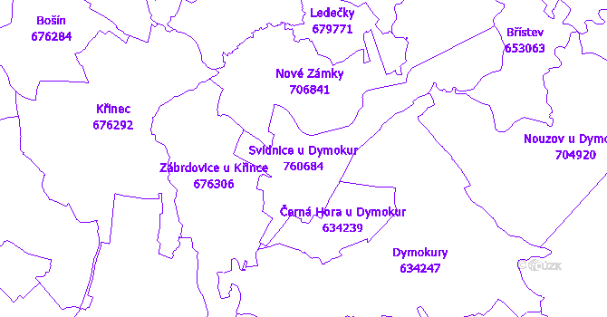 Katastrální mapa Svídnice u Dymokur - přehledová mapa katastrálního území