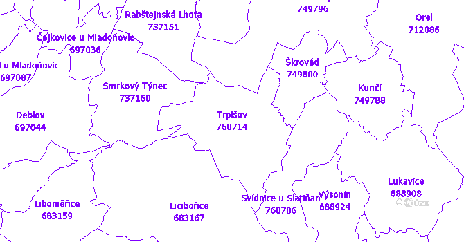 Katastrální mapa Trpišov - přehledová mapa katastrálního území