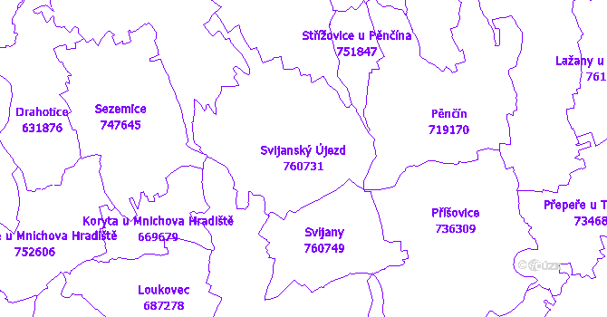 Katastrální mapa Svijanský Újezd - přehledová mapa katastrálního území
