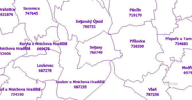 Katastrální mapa Svijany - přehledová mapa katastrálního území