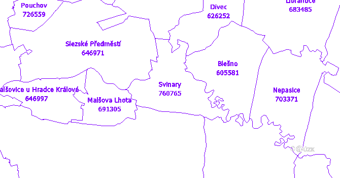 Katastrální mapa Svinary - přehledová mapa katastrálního území