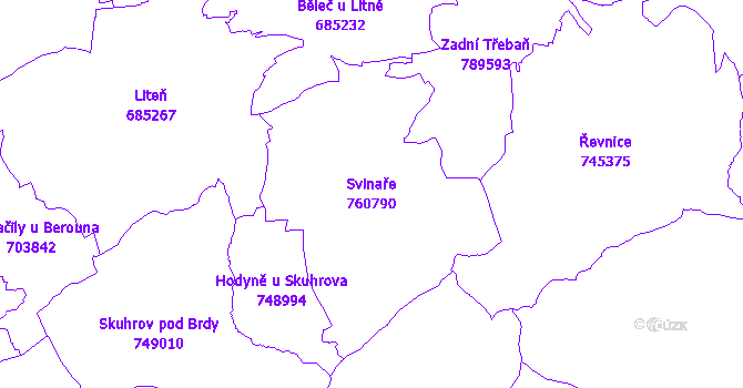 Katastrální mapa Svinaře - přehledová mapa katastrálního území