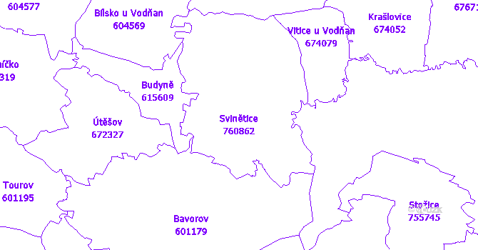 Katastrální mapa Svinětice - přehledová mapa katastrálního území