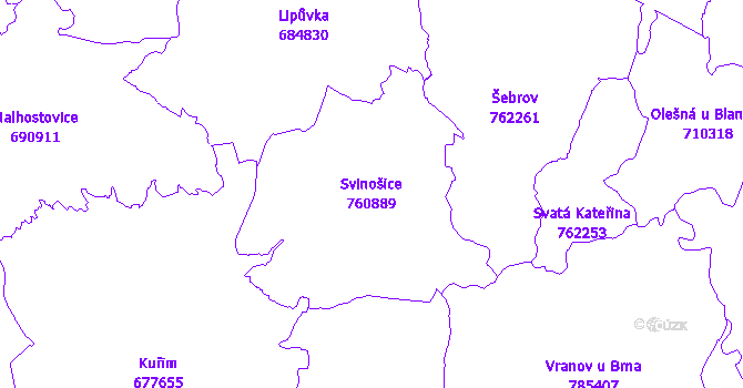 Katastrální mapa Svinošice - přehledová mapa katastrálního území