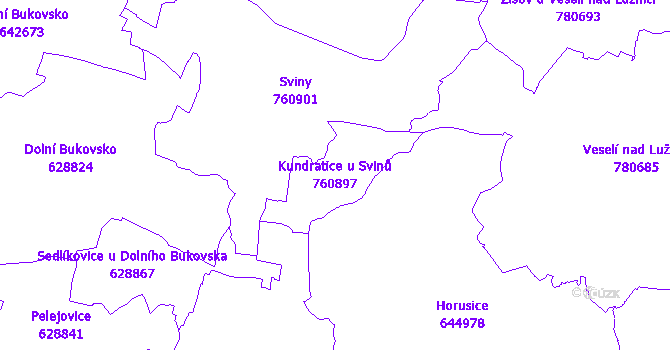 Katastrální mapa Kundratice u Svinů - přehledová mapa katastrálního území