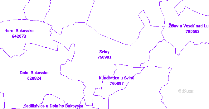 Katastrální mapa Sviny - přehledová mapa katastrálního území
