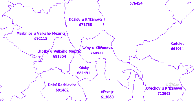 Katastrální mapa Sviny u Křižanova - přehledová mapa katastrálního území