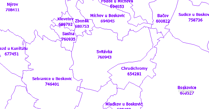 Katastrální mapa Svitávka - přehledová mapa katastrálního území
