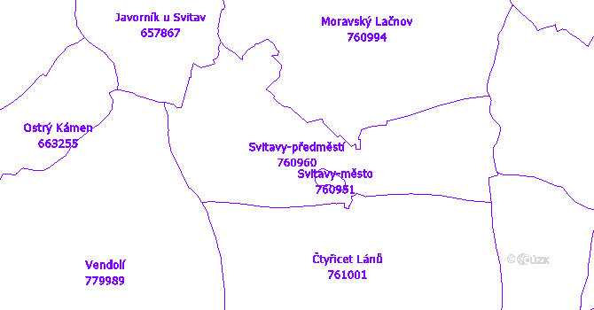 Katastrální mapa Svitavy-předměstí - přehledová mapa katastrálního území