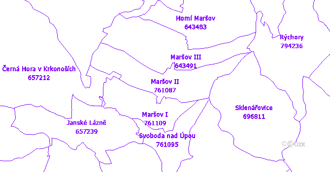 Katastrální mapa Maršov II - přehledová mapa katastrálního území
