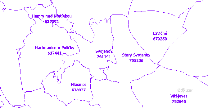 Katastrální mapa Svojanov - přehledová mapa katastrálního území