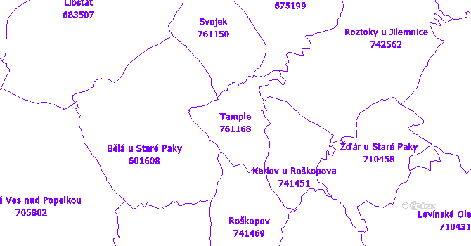 Katastrální mapa Tample - přehledová mapa katastrálního území