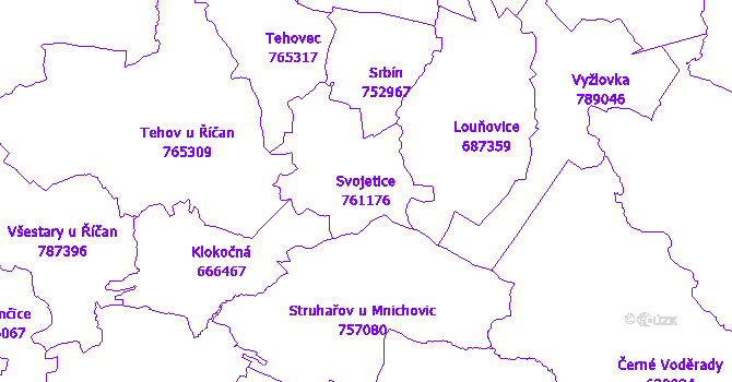 Katastrální mapa Svojetice - přehledová mapa katastrálního území