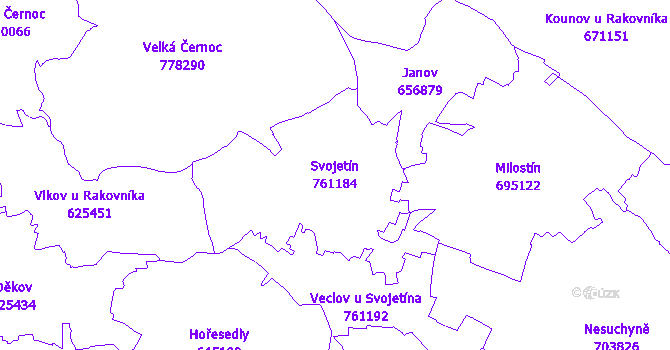 Katastrální mapa Svojetín - přehledová mapa katastrálního území