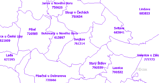 Katastrální mapa Svojkov - přehledová mapa katastrálního území