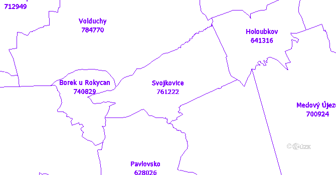 Katastrální mapa Svojkovice - přehledová mapa katastrálního území