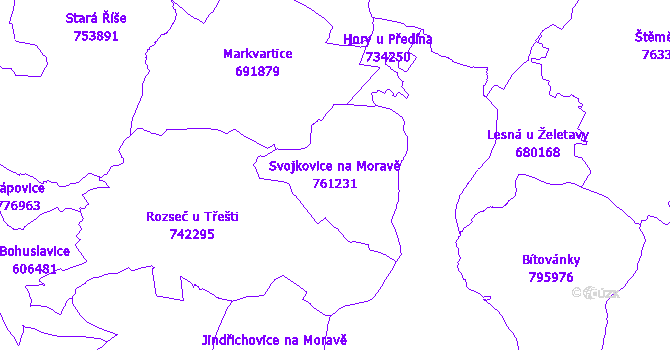 Katastrální mapa Svojkovice na Moravě - přehledová mapa katastrálního území
