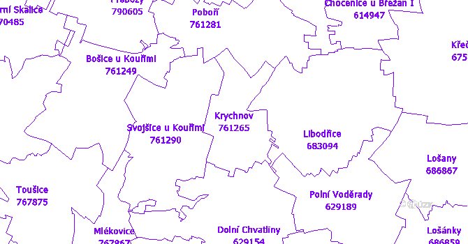 Katastrální mapa Krychnov - přehledová mapa katastrálního území
