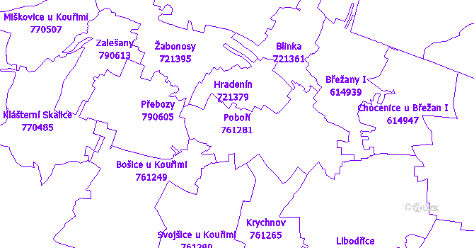 Katastrální mapa Poboří - přehledová mapa katastrálního území
