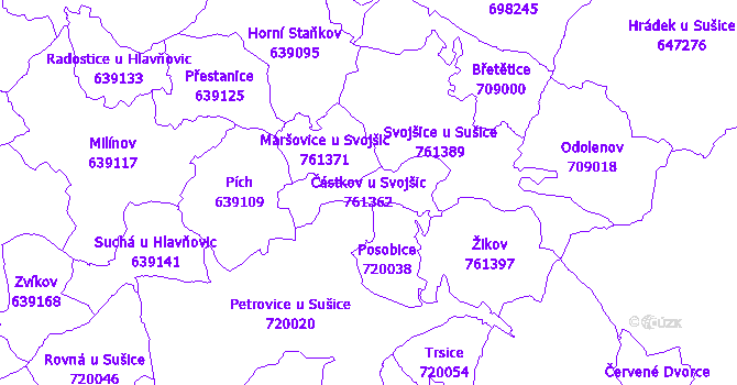 Katastrální mapa Částkov u Svojšic - přehledová mapa katastrálního území
