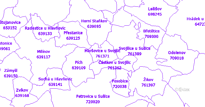 Katastrální mapa Maršovice u Svojšic