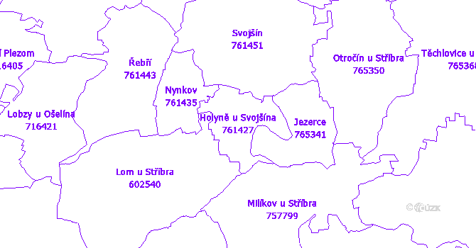 Katastrální mapa Holyně u Svojšína - přehledová mapa katastrálního území