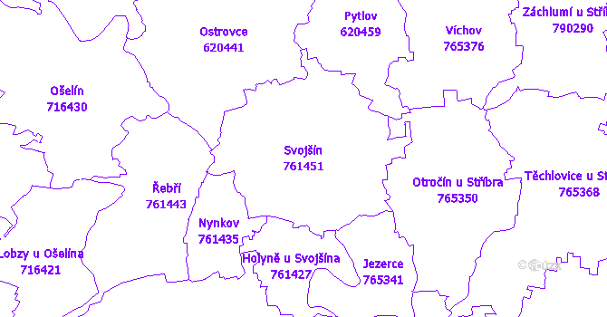 Katastrální mapa Svojšín - přehledová mapa katastrálního území