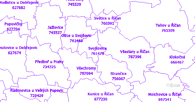 Katastrální mapa Svojšovice - přehledová mapa katastrálního území