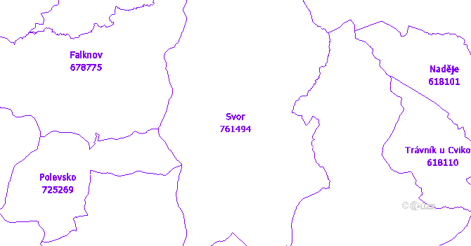 Katastrální mapa Svor - přehledová mapa katastrálního území