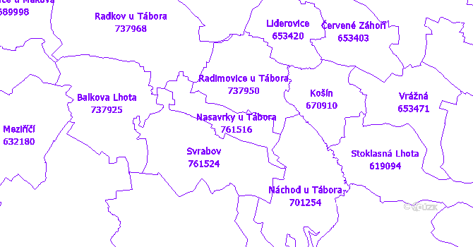 Katastrální mapa Nasavrky u Tábora