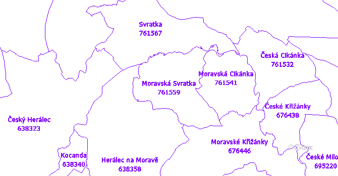 Katastrální mapa Moravská Svratka - přehledová mapa katastrálního území