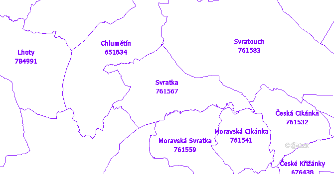 Katastrální mapa Svratka - přehledová mapa katastrálního území
