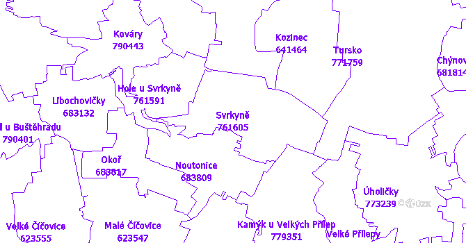Katastrální mapa Svrkyně - přehledová mapa katastrálního území