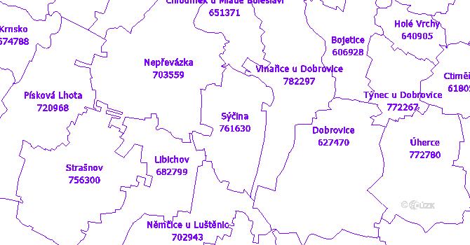Katastrální mapa Sýčina - přehledová mapa katastrálního území