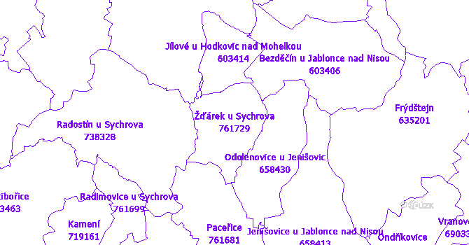 Katastrální mapa Žďárek u Sychrova - přehledová mapa katastrálního území