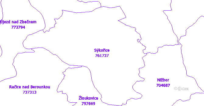Katastrální mapa Sýkořice - přehledová mapa katastrálního území