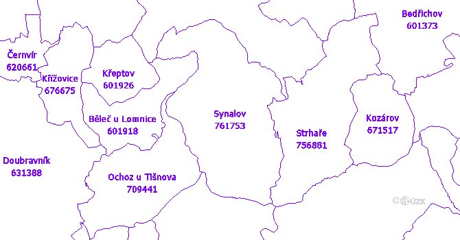 Katastrální mapa Synalov - přehledová mapa katastrálního území