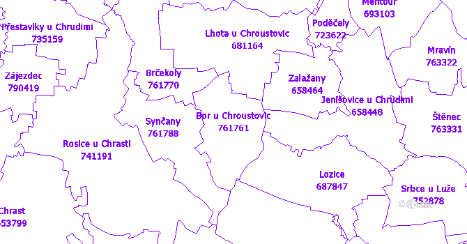 Katastrální mapa Bor u Chroustovic - přehledová mapa katastrálního území