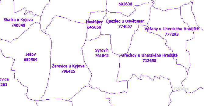 Katastrální mapa Syrovín - přehledová mapa katastrálního území