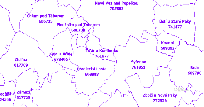 Katastrální mapa Žďár u Kumburku - přehledová mapa katastrálního území