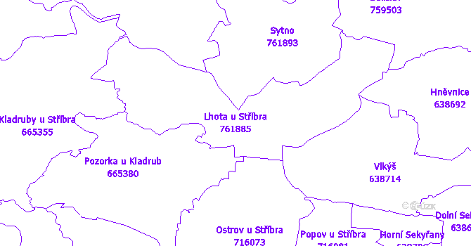 Katastrální mapa Lhota u Stříbra - přehledová mapa katastrálního území