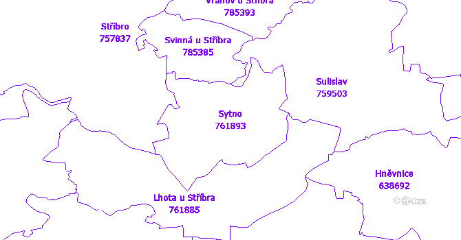 Katastrální mapa Sytno - přehledová mapa katastrálního území