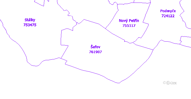 Katastrální mapa Šafov - přehledová mapa katastrálního území