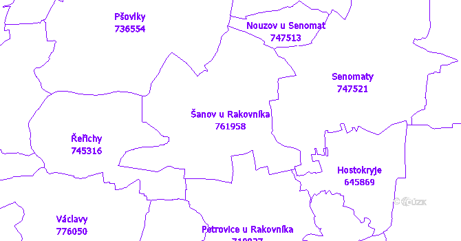Katastrální mapa Šanov u Rakovníka - přehledová mapa katastrálního území