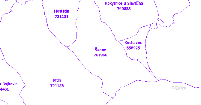 Katastrální mapa Šanov - přehledová mapa katastrálního území