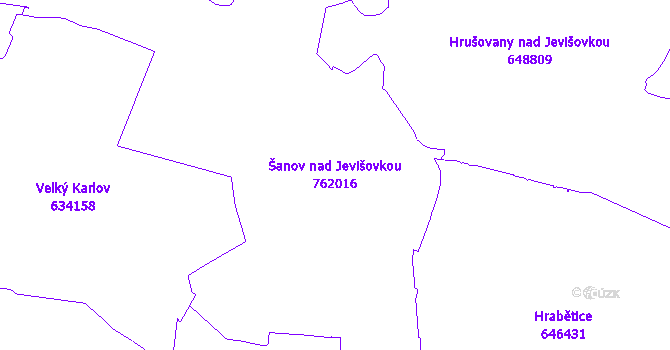Katastrální mapa Šanov nad Jevišovkou - přehledová mapa katastrálního území